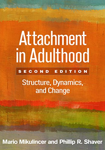 Book cover: "Attachment in Adulthood," second edition, orange and red textured background.