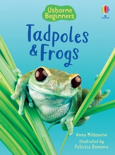 Book cover featuring a green frog clinging to reeds, titled "Tadpoles & Frogs.
