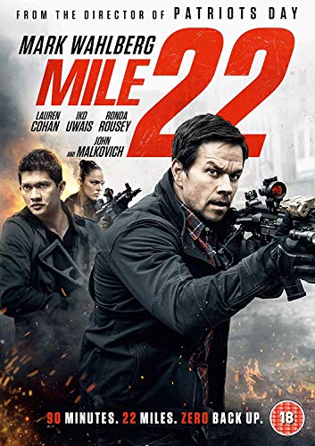 DVD cover for action film "Mile 22" featuring Mark Wahlberg and Iko Uwais.
