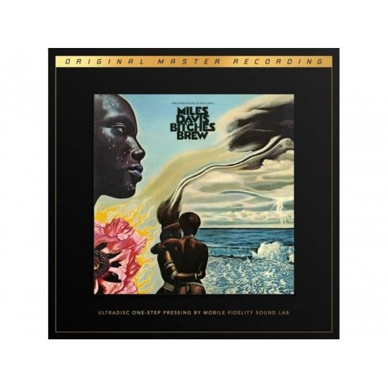 Album cover for Miles Davis’ “Bitches Brew” featuring figures and landscape.