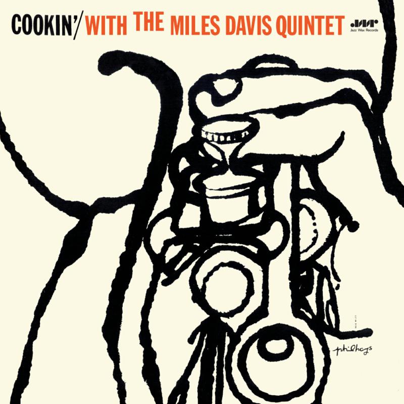 Album cover with black ink line drawing of a trumpet on a cream background.