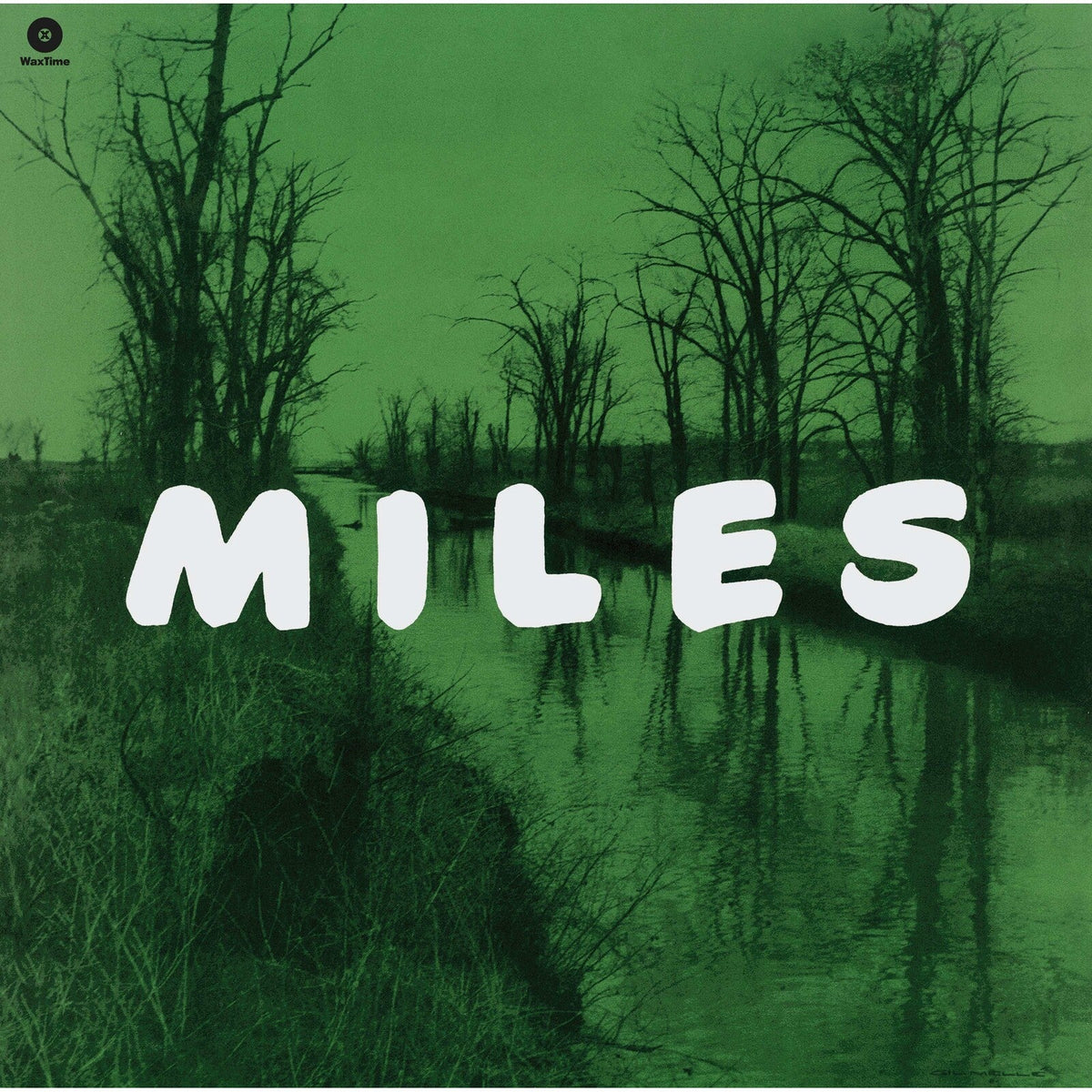 Album cover with white text MILES over a green-toned landscape of trees and water.