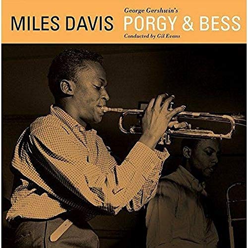 Miles Davis playing trumpet on the Porgy and Bess album cover.