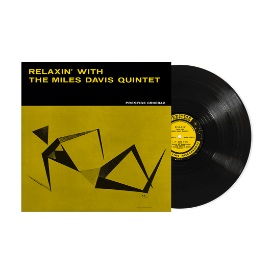 Miles Davis Quintet "Relaxin’ With…" vinyl record with yellow abstract cover.