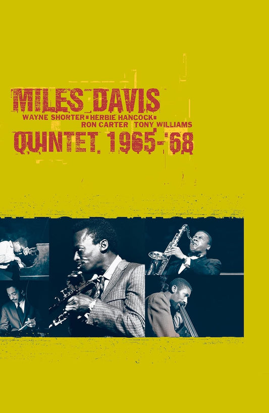 Yellow album cover featuring red text and black-and-white photos of the Miles Davis Quintet.