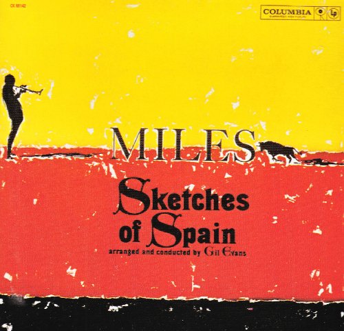 Album cover for Miles Davis’ “Sketches of Spain” with trumpet player silhouette.