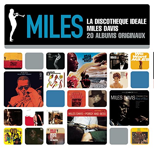 20-CD Miles Davis collection with album cover collage and silhouette.