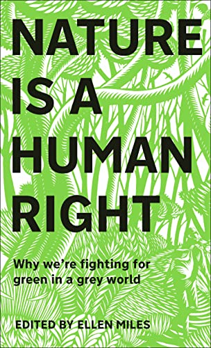 Book cover with bold text “Nature Is A Human Right” on green foliage.