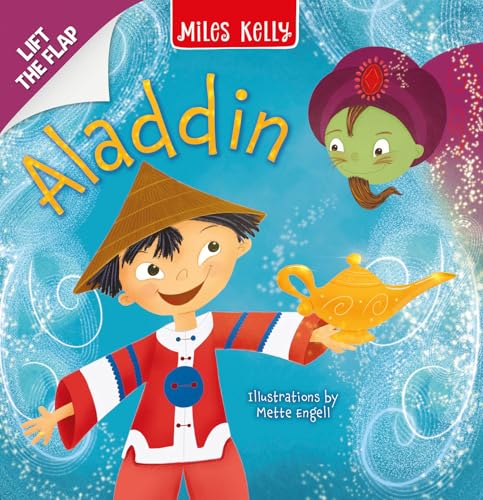 Aladdin" lift-the-flap book cover with illustrated characters and a magic lamp.