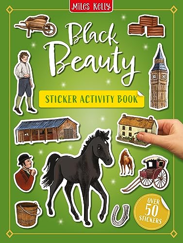 Black Beauty sticker activity book cover with illustrations of a horse, carriage, and people.