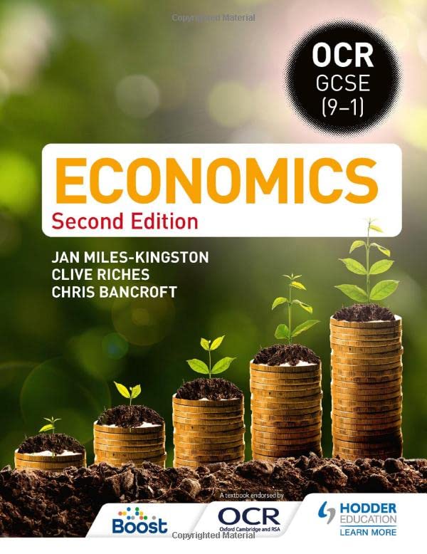 Textbook cover for OCR GCSE Economics with stacks of coins and growing plants.