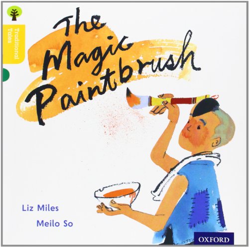 Book cover: boy painting with a magic paintbrush, orange and blue tones.