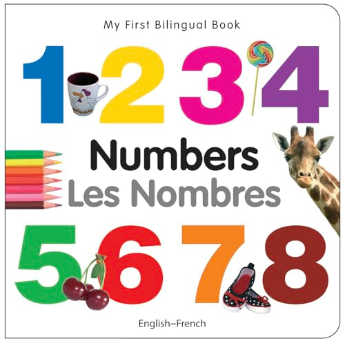 Bilingual children’s book cover featuring colorful numbers and animal illustrations.