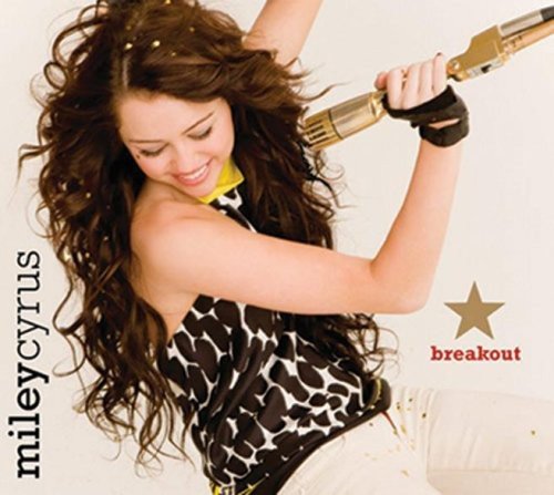 Miley Cyrus album cover, "Breakout," showing her swinging a golden microphone.