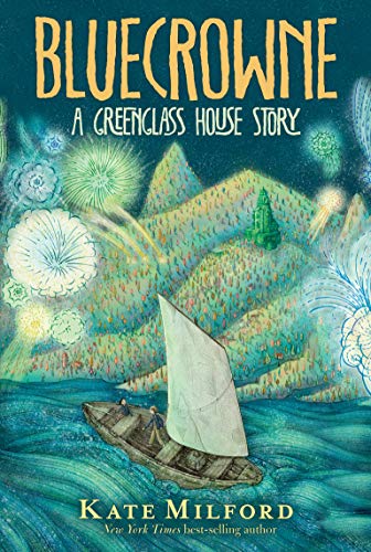 Book cover: sailboat on water, with illustrated mountains and glowing plants.