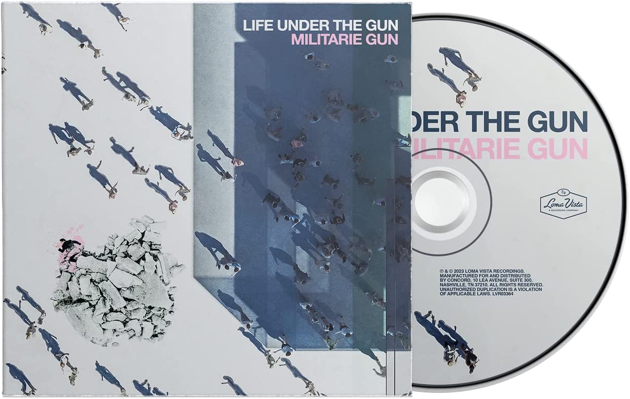 CD case for Militarie Gun’s “Life Under The Gun” with repeating figures.