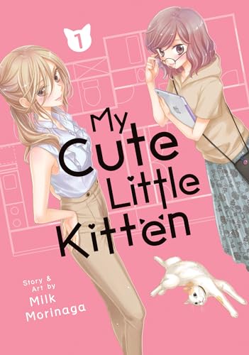 Manga cover featuring two women and a kitten on a pink background.