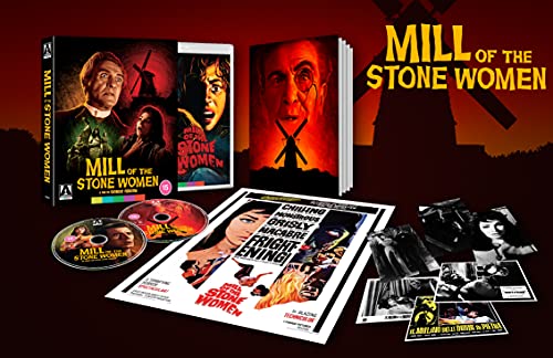 Mill of the Stone Women Blu-ray collector's set with discs, poster, and lobby cards.