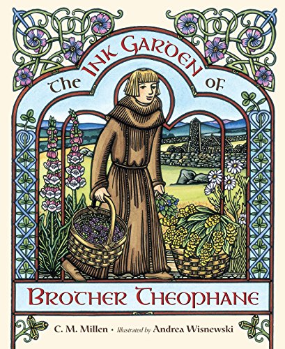 Book cover depicting a monk in a garden with flowers and a basket.