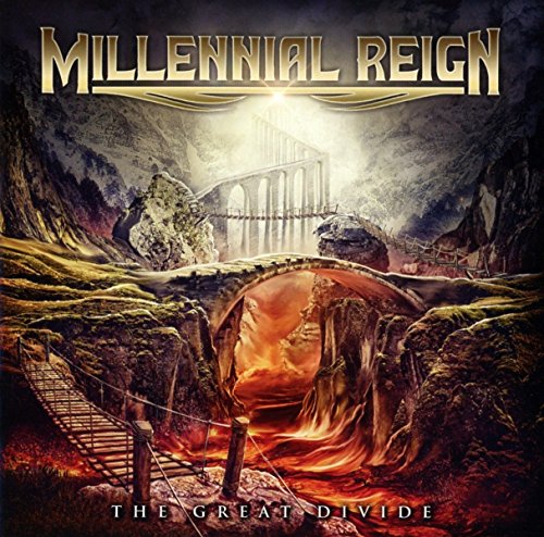 CD cover for "Millennial Reign - The Great Divide" with fiery landscape.
