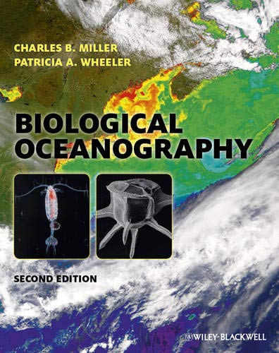 Book cover for “Biological Oceanography,” second edition, with marine life images.