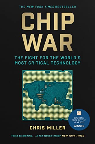 Book cover for "Chip War" with a circuit board world map design.