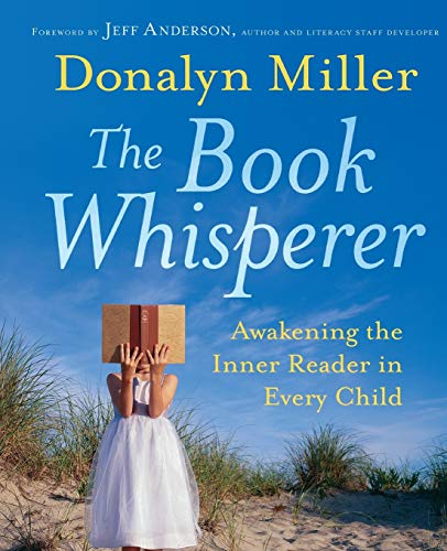 Book cover with a child holding books on a beach, blue sky.