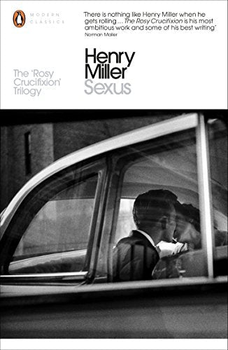 Book cover for Sexus by Henry Miller featuring a black and white car scene.
