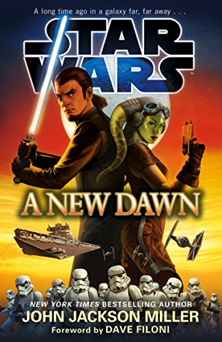 Book cover featuring Kanan Jarrus and Hera Syndulla with stormtroopers and ships at sunset.