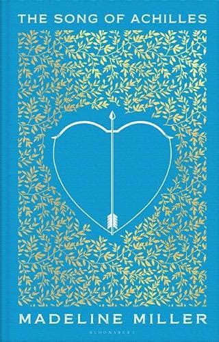Book cover: “The Song of Achilles” by Madeline Miller, depicting two figures.
