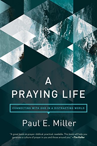 Book cover: "A Praying Life" by Paul E. Miller, with abstract blue imagery.