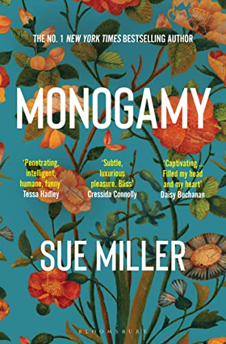 Book cover for "Monogamy" by Sue Miller with floral design.