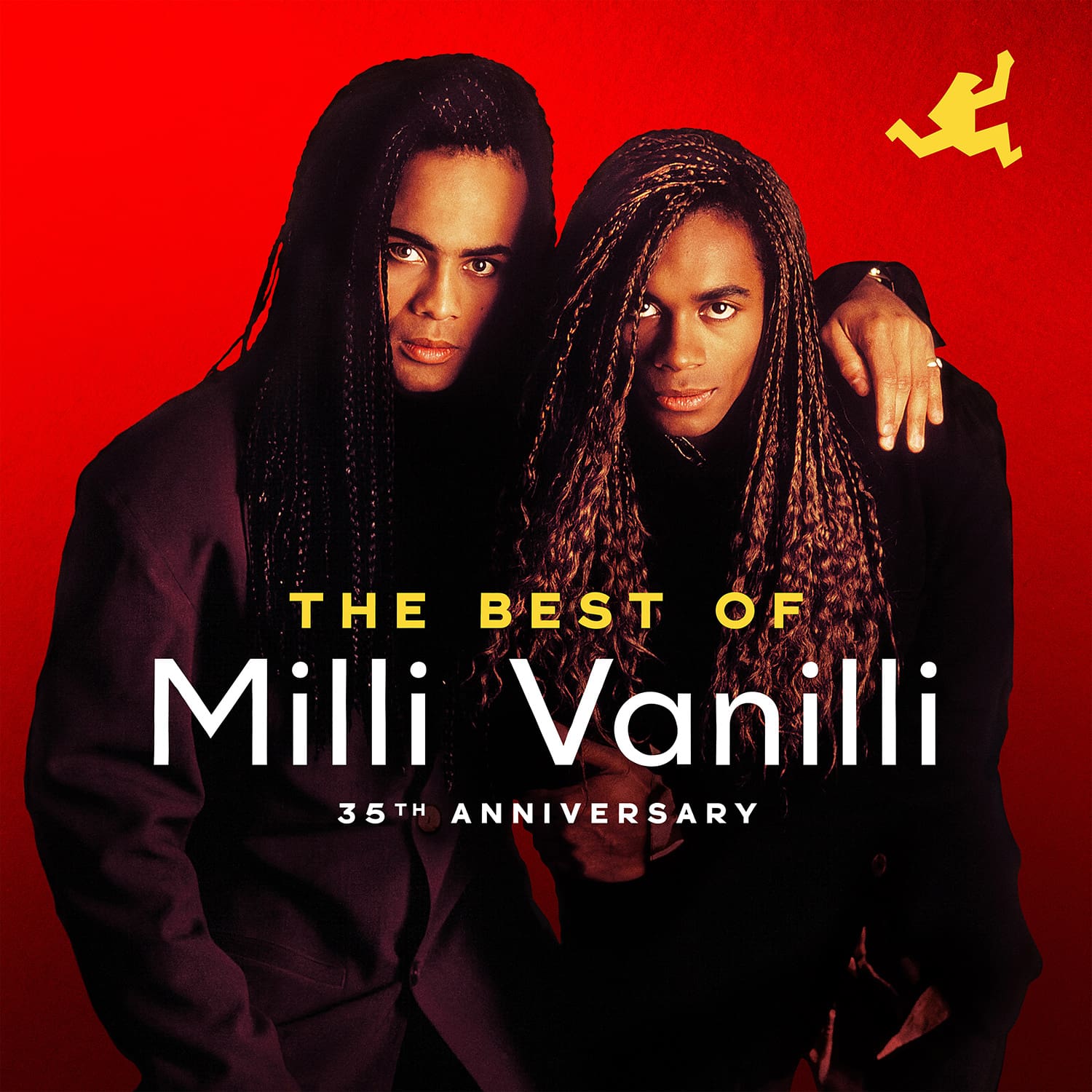 Milli Vanilli album cover featuring two men with long dreadlocks.