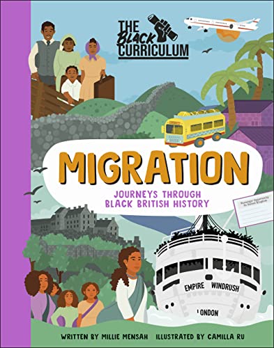 Book cover depicting people, landscapes, and a ship named "Empire Windrush.
