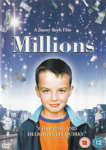 DVD cover for “Millions” featuring a boy with falling money.
