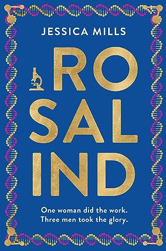 Book cover with blue background, gold text, microscope icon, and DNA strand border.