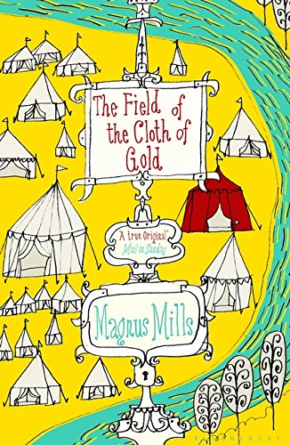 Book cover with illustrated tents, a sign, and a red draped coat.