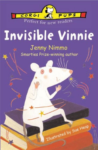 Book cover: "Invisible Vinnie" featuring a cartoon white mouse on books.