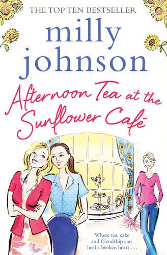 Book cover with illustrated women and sunflowers, titled "Afternoon Tea at the Sunflower Café".