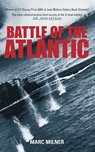 Book cover: “Battle of the Atlantic” with a submarine in stormy seas.