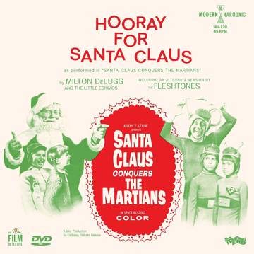 "Santa Claus Conquers the Martians" DVD cover with green illustrations and red text.