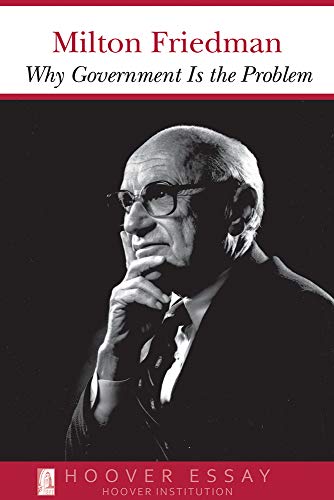 Black and white photo of Milton Friedman on book cover with thoughtful expression.