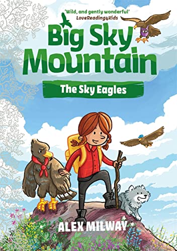 Book cover featuring a girl hiker, a dog, and eagles on a mountain.