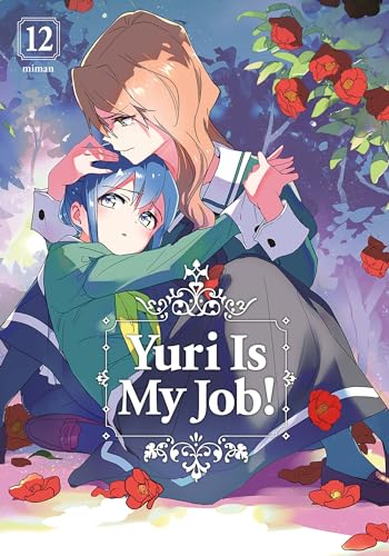 Manga cover: two young women embrace amidst falling red camellia flowers.