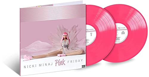 Pink vinyl record set of Nicki Minaj’s “Pink Friday” 10th Anniversary Edition.