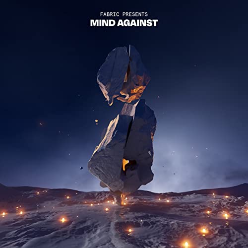 A floating, fractured rock formation above a dark, glowing landscape under a night sky.
