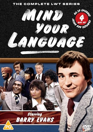 Mind Your Language" DVD cover featuring cast portraits and series title.