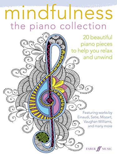 Sheet music cover for "Mindfulness: the piano collection" with floral treble clef.