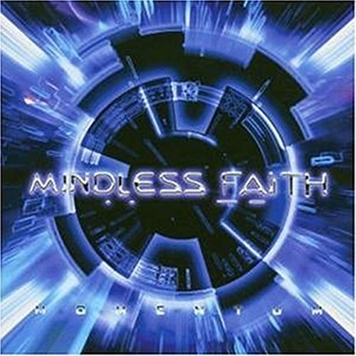 CD cover for Mindless Faith’s “Momentum” with a blue, swirling abstract design.