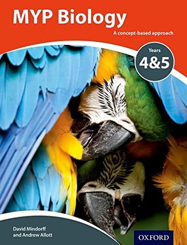 Textbook cover for MYP Biology Years 4&5 featuring two colorful macaw parrots.